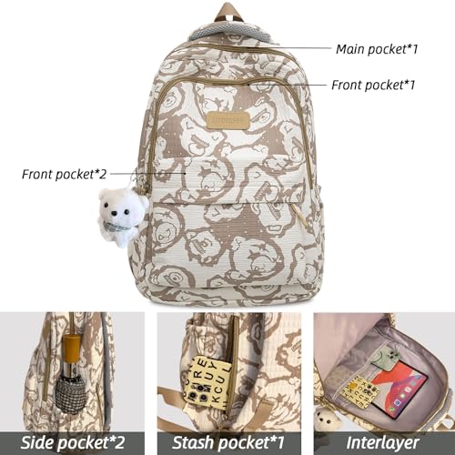 Kawaii Backpack with Cute Accessory 17.7 Inch Bookbags with Pendant Laptop Bag Casual Lightweight Travel Daypacks (Black)4