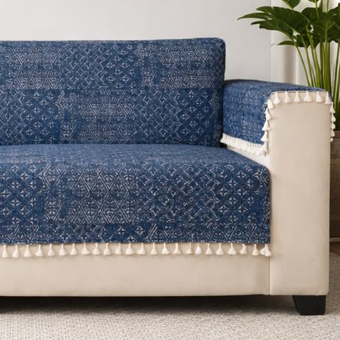 Image of STITCHNEST Woven Fabric Sofa Cover 1 Seater with 2 Hand Rest Covers - Washable Black Sofa Cover with Tassels - Durable Premium Fabric - Stylish Sofa Protector for Living Room & Furniture Decor7