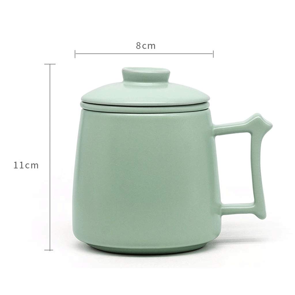 Kaffee-Becher Keramische Teebecher Kreative Kapazität Becher mit Deckel Tee- und Wassertrennung Kaffeetasse for Büro und Haus Große Kapazität und Griff (Color : Green)