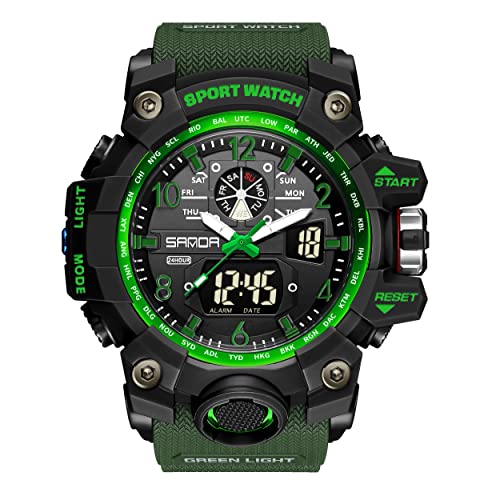 KXAITO Mens Watches Sports Outdoor Waterproof Military Watch Date Multi Function Tactics LED Face Alarm Stopwatch for Men 3169 (Green)