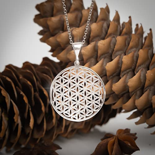 Mandala Necklace Sterling Silver 925 - Sacred Geometry Circle Pendant with 19.7" Chain - Spiritual Esoteric Amulet - Boho Hippie Yoga Jewelry for Women Girls - Handmade4