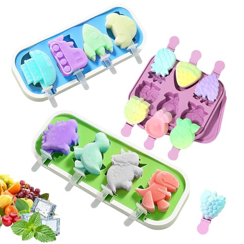 Shyllin Moldes Helados, Moldes Helados Silicona, Molde Helado, Moldes de Helados Silicona para Hacer Helados & Paletas, 9 Cavidades DIY Molde Helado Bebe con Palo sin BPA con Cepillo Embudo (3 piezas)