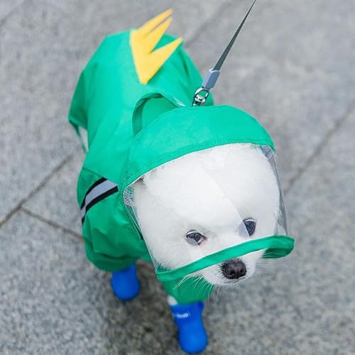 犬 レインコート 小型犬 中型犬 かわいい 蜂 フード付き 可愛い小さな翼 透明な可視ウィンドウ 防水 通気 お出かけ 散歩雨具 夏服 多サイズ着脱簡単 犬の散歩用防水ウェア 風邪防止 犬の服 (L,グリーン)