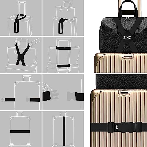 Image of 2-Pack Elastic Luggage Straps with Suitcase Bungee, Adjustable Bag Belt Travel Accessories -Black