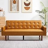 Faux Leather Upholstered Convertible Sleeper Sofa Bed Couch Bed, Folded Futon Loveseat Sofabed with Solid Wood Legs,Multi-Functional Tufted Love Seat Sofa&Couches for Seating Napping Overnight