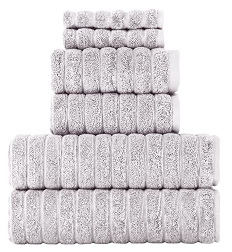 Classic Turkish Towels - Luxury Ribbed Towel Set For Bathroom, 100% Turkish Cotton, Quick Dry, Soft And Absorbent Bath, Hand, And Fingertip Towels, Brampton Collection - 6-Piece Set (Platinum) #TOP10