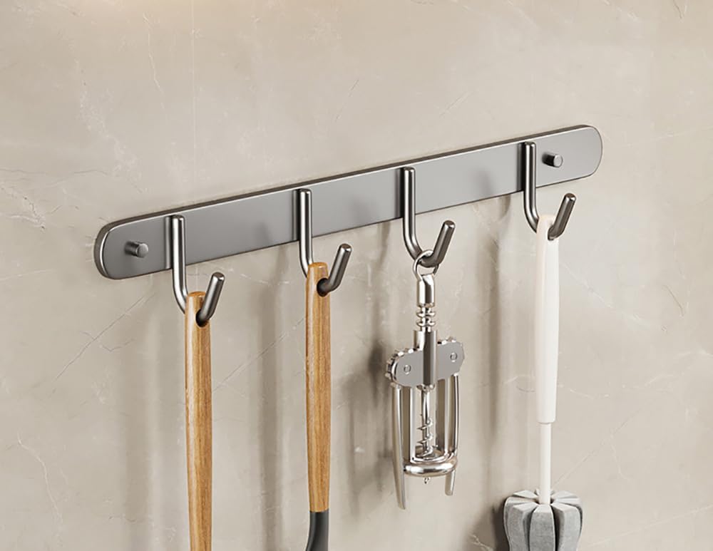 Kitchen Utensils Holder 2 Pieces Utensil Rack Stainless Steel Wall Mounted Hooks with Removable Utensils Holder(Gray,28cm)