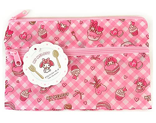 Sanrio My Melody Accessories Cosmetic Flat Polyester Pouch Double zipper 2 pocket Case Bag 7.9 in x 4.7 in (Heart Sweets)