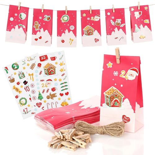 Nordstern Adventskalender zum Befüllen 2025 mit 24 Weihnachts-Papiertüten, Weihnachtsaufkleber, Juteschnur und Holz Klammern, Geschenktüten zum Basteln und Verschenken Nordstern Adventskalender zum Befüllen 2025 mit 24 Weihnachts-Papiertüten, Weihnachtsaufkleber, Juteschnur und Holz Klammern, Geschenktüten zum Basteln und Verschenken