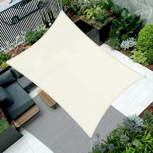 Cool Area Vela ombreggiante Rettangolare 2x4m Impermeabile Tenda a Vela Protezione 95% Raggi UV Parasole per Giardino Esterno Terrazza-Crema