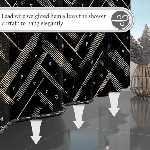 Rideau de douche géométrique imperméable 200x180 cm avec ourlet lesté