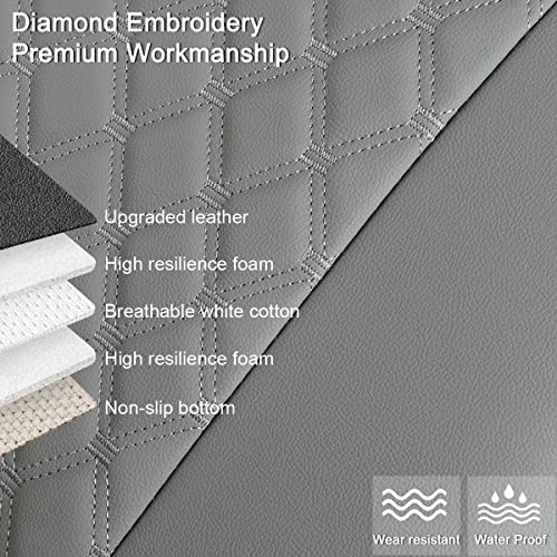 Image of Black Panther 1 Pair PU Front Car Seat Covers, Front Seat Protectors Compatible with 95% Vehicles, Anti-Slip & Full Wrapping Edge, Diamond Pattern Embroidery (W 21.26''xD 20.86 inch) - Light Gray
