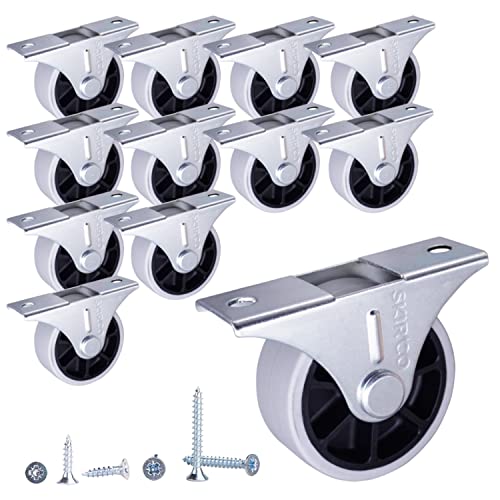SKIR'CO Lot de 12 roulettes en caoutchouc de 40 mm pour meubles, fixes, non pivotantes, vis incluses