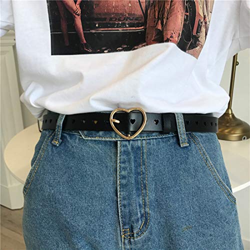 Fashion Real Leather 1Inch Wide Belts For Girl/Women With Gold Heart Buckle Jeans Dress Belt4