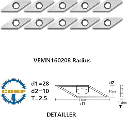 Miniatura 3 de Cortador de repuesto de inserción de carburo de diamante para torneado de madera, 10 x 28 - Dia4.0.118 in con cortador de carburo indexable de punta