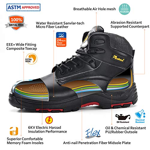 SAFETOE Men Work Safety Boots, Steel Toe Work Boots Insulated Work Safety Shoes for Industrial Construction