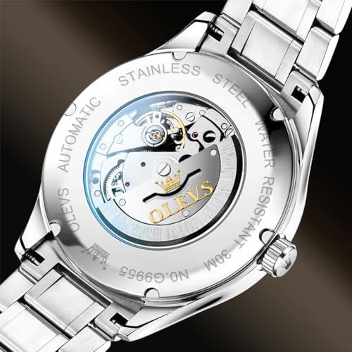 Image of OLEVS Automatic Watches for Men Self Winding Mechanical Wristwatch Luxury Business Dress Stainless Steel Luminous Waterproof Calendar Mens Watch