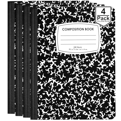 ENVO Composition Notebooks, College Ruled Composition Notebook, Black Marble Covers Composition Notebook, 100 sheets (4 Pack, College Ruled)