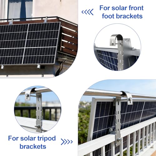 EXLECO 4 x Haken für Balkonkraftwerk Halterung, Balkonhalterung Solarmodule Montageset, Edelstahl Solarpanelbefestigung Haken, Solarpanel Montagezubehör für Balkongeländer Flachdach Solarzaun, Silber