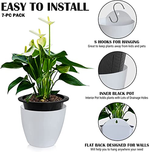 Shoppewatch Self Watering Wall Planters For Indoor Plants 7 Pack Large 7 Inch With Hooks | Outdoor Wall Planters | Wall Pots For Plants | Wall Hanging Planters | White Wall Mounted Planters Pl35 #TOP3