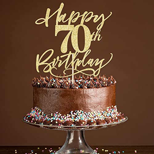 Happy 70Th Birthday Cake Topper Gold Glitter Hello 70,70 Anniversary/Birthday Cake Topper Party Decoration,70 & Fabulous Party Decoration (70) #TOP4