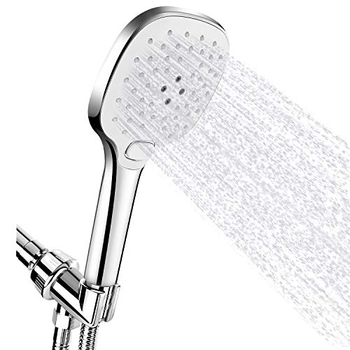 High Pressure Handheld Shower Head, FEELSO 3-Setting Hand Held Showerhead with Powerful Spray, 60 Inches Stainless Steel Hose, Adjustable Angle Bracket, Chrome