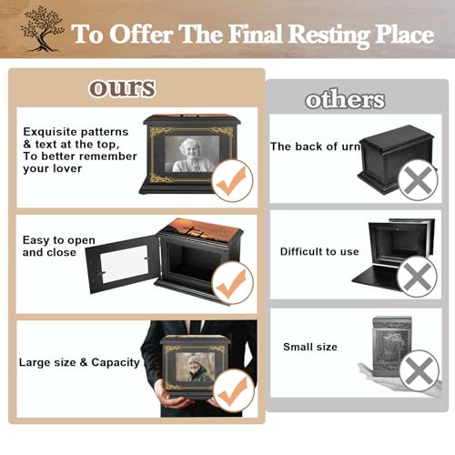 Cremation Urn for Ashes Adult Male Female Wooden Picture Frame Urns Large Funeral Memorial Decorative Burial Urn Box and Casket for Ashes Men Women Pet Cat Dog