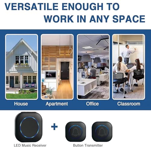 Image of Wireless Door Bell for Home and Office, Small Calling Bell for Office, Upto 1000 Feet Range with 36 Melodies Chimes, LED Flash, 3 Level Volume Doorbell Alarm (2 Transmitter & Receiver)