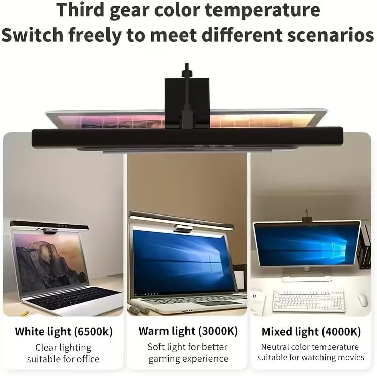 Monitor Light Bar, Computer Monitor Lamp, No Glare Eye-Care LED Screen Bar, Touch Control USB Reading Desk Lamp for Home Office Work, Dimming Adjustable Color Temperature, Fit for Curved/Flat Monitor - 6