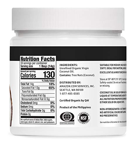 Amazon Brand - Happy Belly Organic Unrefined Virgin Coconut Oil, 15 Fl Oz #TOP1