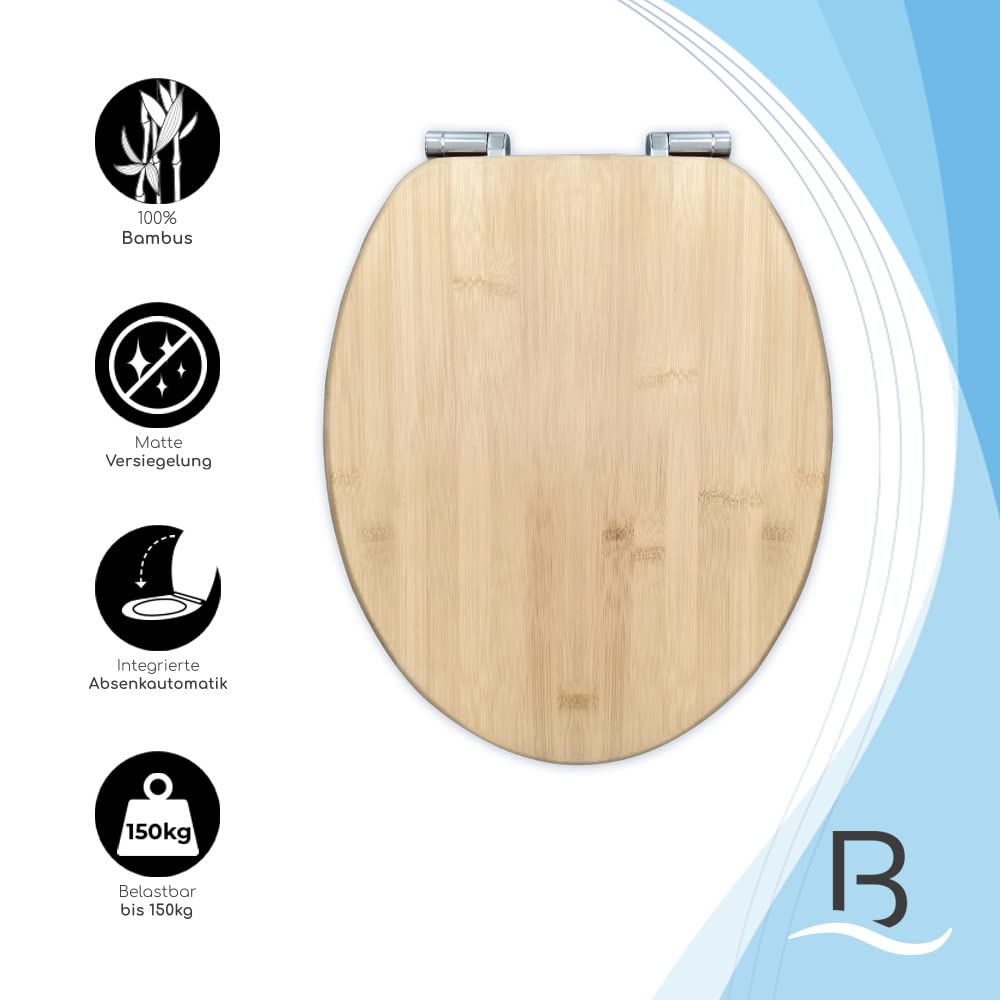 Bath4U Bambus Toilettendeckel | mit Absenkautomatik | Nachhaltige Klobrille | aus hochwertigem Bambus-Holz für maximalen Komfort | Stabil und belastbar bis 150 kg | Nachhaltige Klobrille aus hochwertigem Bambus-Holz für maximalen Komfort stabil und 150 kg