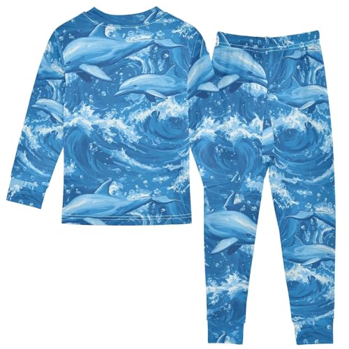 Pajama Sets Long Sleeve Dolphins Swimming in Ocean Soft Comfy Sleepwear 2 Piece PJS 3-8T3