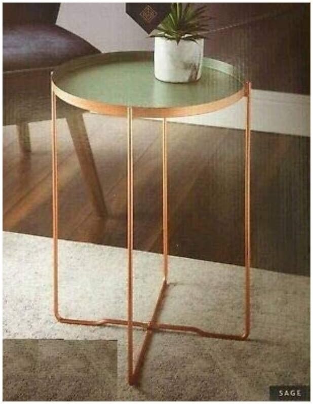Stunning Round Metal Sage Tray Table With Copper Legs Add Some Style To Your Living Room