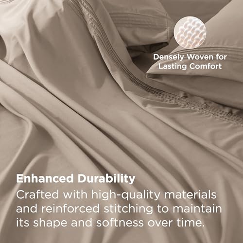 Image of Bedsure Deep Pocket King Sheet Set - Fits Mattresses Up to 21 Inches Thick - 4 Piece GentleSoft Bed Sheets, Moisture Wicking, Soft & Cooling Bedsheet & Pillowcases, Easy & Secure Fit, Brown