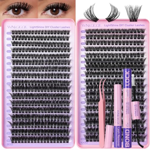 Image of Lash Clusters Kit 578pcs-Fluffy Lash Clusters, D Curl Cluster Eyelash Extensions Kit Individual DIY Lashes with Bond Seal Tweezers Remover, 8-16mm (80D+100D)