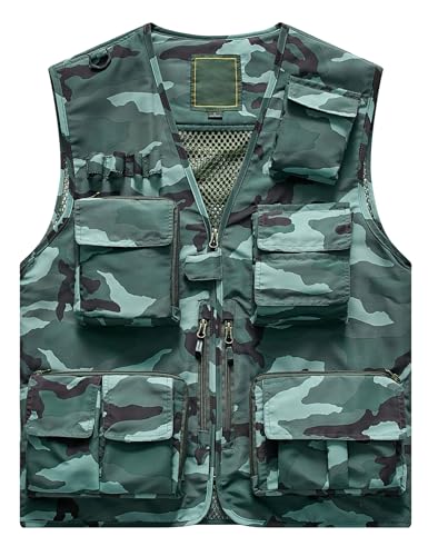 Flygo Colete cargo masculino casual para trabalho ao ar livre safári pesca viagem foto vários bolsos