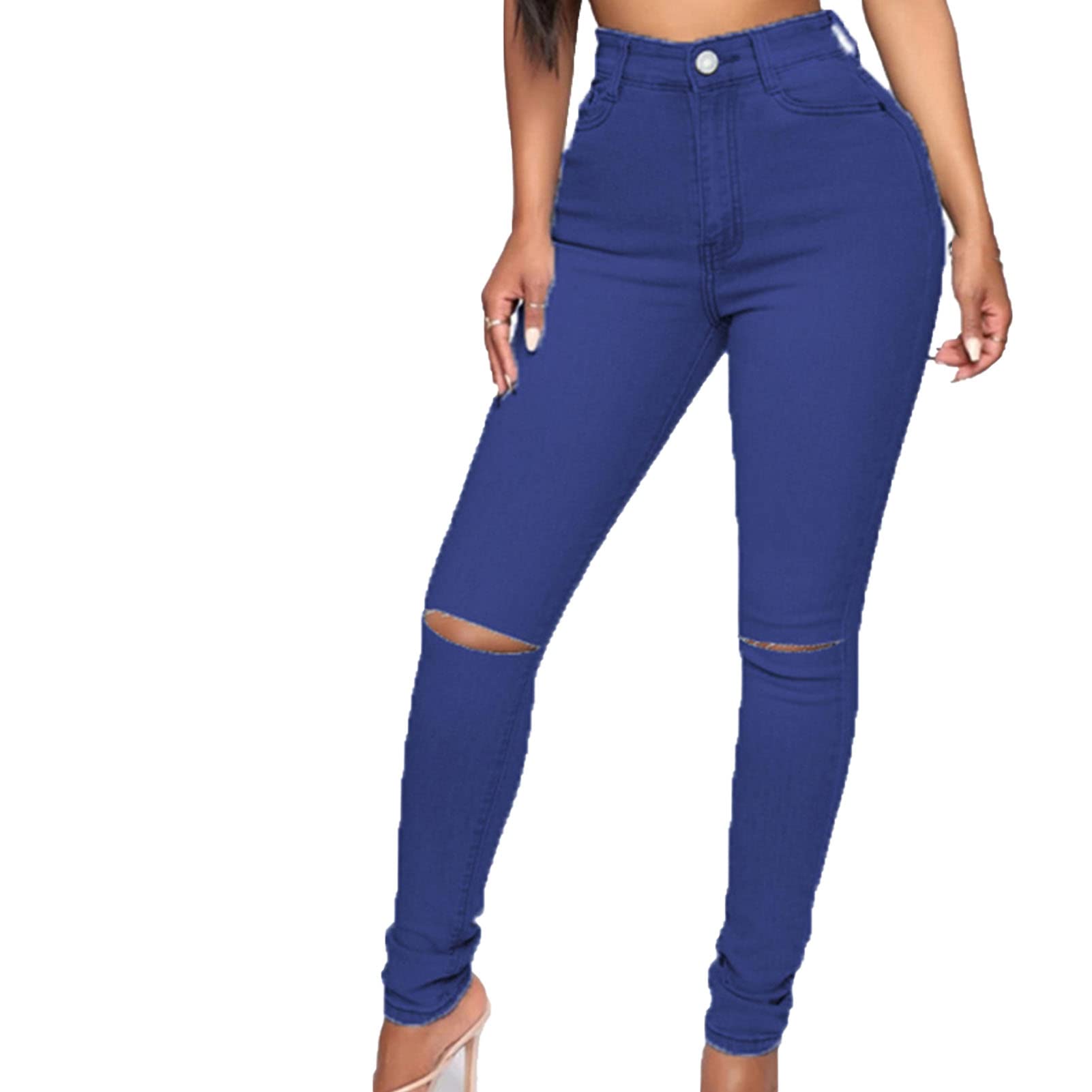 High Waist Ripped Skinny Jeans for Women Distressed Butt Lift Pencil Denim Pants Slim Washed Stretch Jean Trousers (Dark Blue,3X-Large)