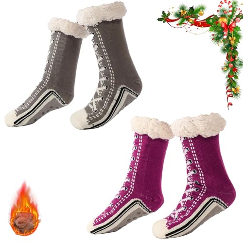 Inherentinct Ultra-thick Cashmere Slipper Home Socks,Cashmere Socks for Women,Non Slip Slipper Socks Shimmery Christmas