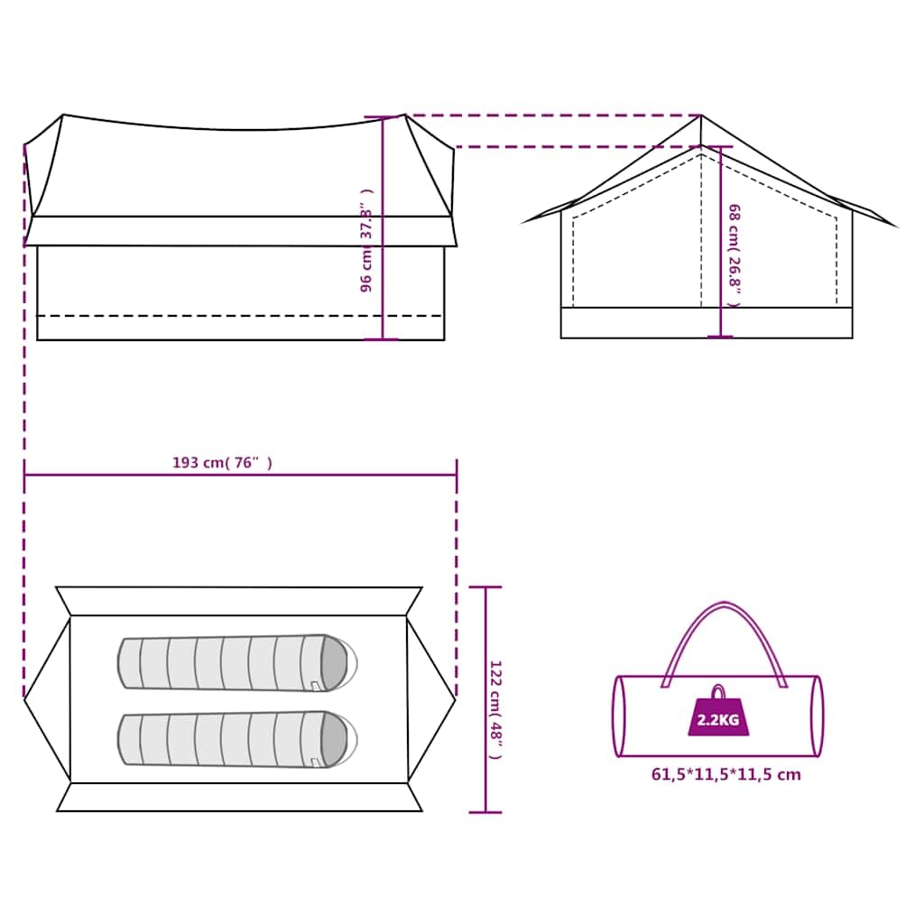 vidaXL Campingzelt, Trekkingzelt für 2 Personen Wasserdicht, Zelt mit Insektenschutz für Outdoor Camping Wandern, Wanderzelt Leicht Tragbar, Grün