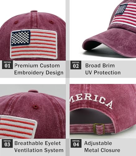 Image of 2-Pack USA Flag Hats for Men Baseball American Flag Hats for Men USA Cap USA Tactical Washed for Women