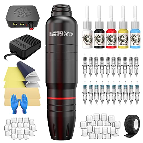 Tattoo Gun Kit Tattoo Kit with Cartridge Rotary Machine Kit Complete Pen Kit for Tattooist and Beginners(WTK166)