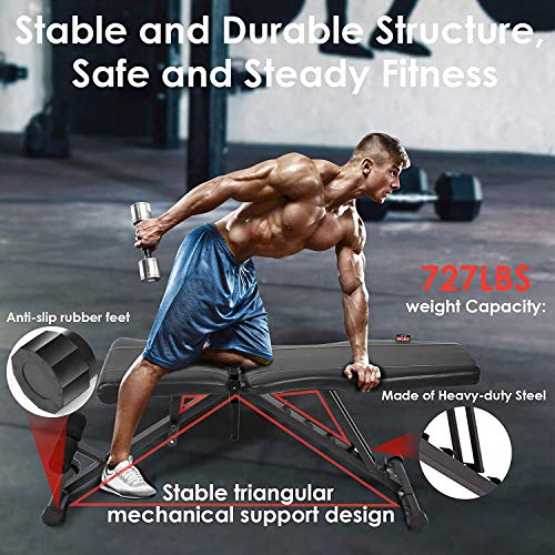 INTEY Adjustable Weight Bench, Foldable Workout Bench for Home Gym Full Body Workout, Flat Decline Inclide Adjustable Utility Bench for Weight Lifting