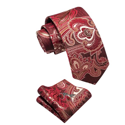 Image of YourTies Silk Paisley Floral Tie and Pocket Square Cufflinks with Lapel Pin Sets for Men 5PC Wedding Party
