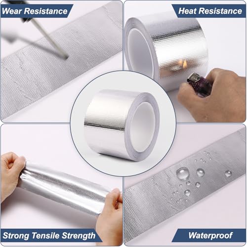 Image of Fiberglass Aluminum Foil Tape 4 Inch x 66 Feet (5.9mil) - Heavy Duty HVAC Metal Tape,High Temp Waterproof Insulation Adhesive for Ductwork, Furnace, Dryer Vent, AC, Pipe Sealing & Repair