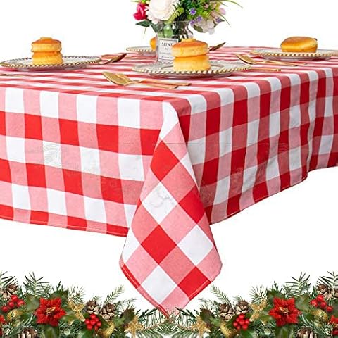 ShinyBeauty Red and White Checked Tablecloth Cover