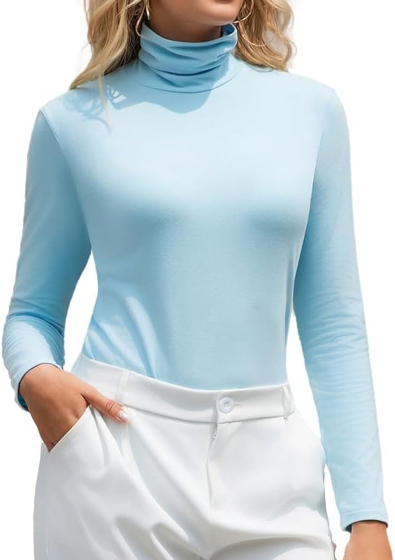Women's Cotton Turtleneck Top Long Sleeve Thermal Undershirts Base Layer Tee