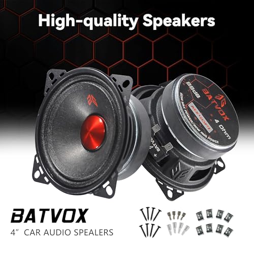 Image of MX40P1 Loudspeaker 4 Inch Midrange 120 Watts 4 Ohms Red Dust Cap, Premium Quality Audio Door Speakers for Car or Truck Stereo Sound System, Black (2 Speakers)