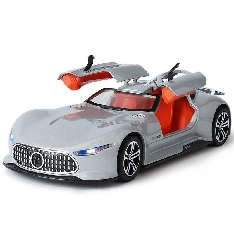 Image of 1 /24 Merceedees Vision GT Future Model Car - Exclusive Alloy Metal Pullback Toy with Openable Doors, Lights, and Music for Kids (1:24 Merceedes Vision - Silver)