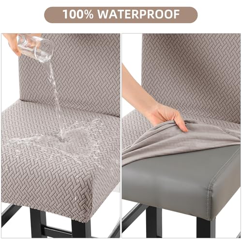 Image of YISUN Waterproof Bar Stool Covers, Stretch Pub Stool Chair Cover Removable Washable Counter Stool Covers Bar Stool Slipcovers for Kitchen, Pub, Dining Room (4 Pack, T-Khaki)