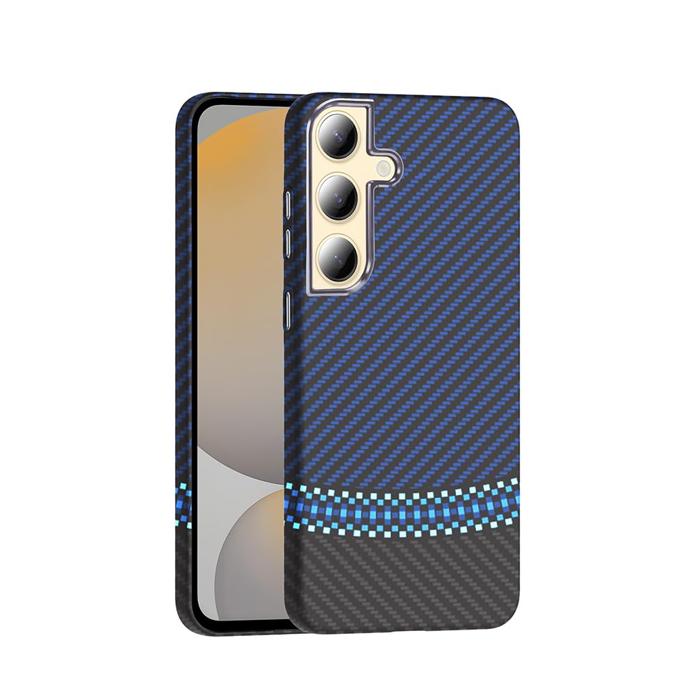 Zore Galaxy ile uyumlu S24 Kılıf M-safe Şarj Özellikli Karbon Fiber Görünümlü Gros Kapak Siyah-Lacivert